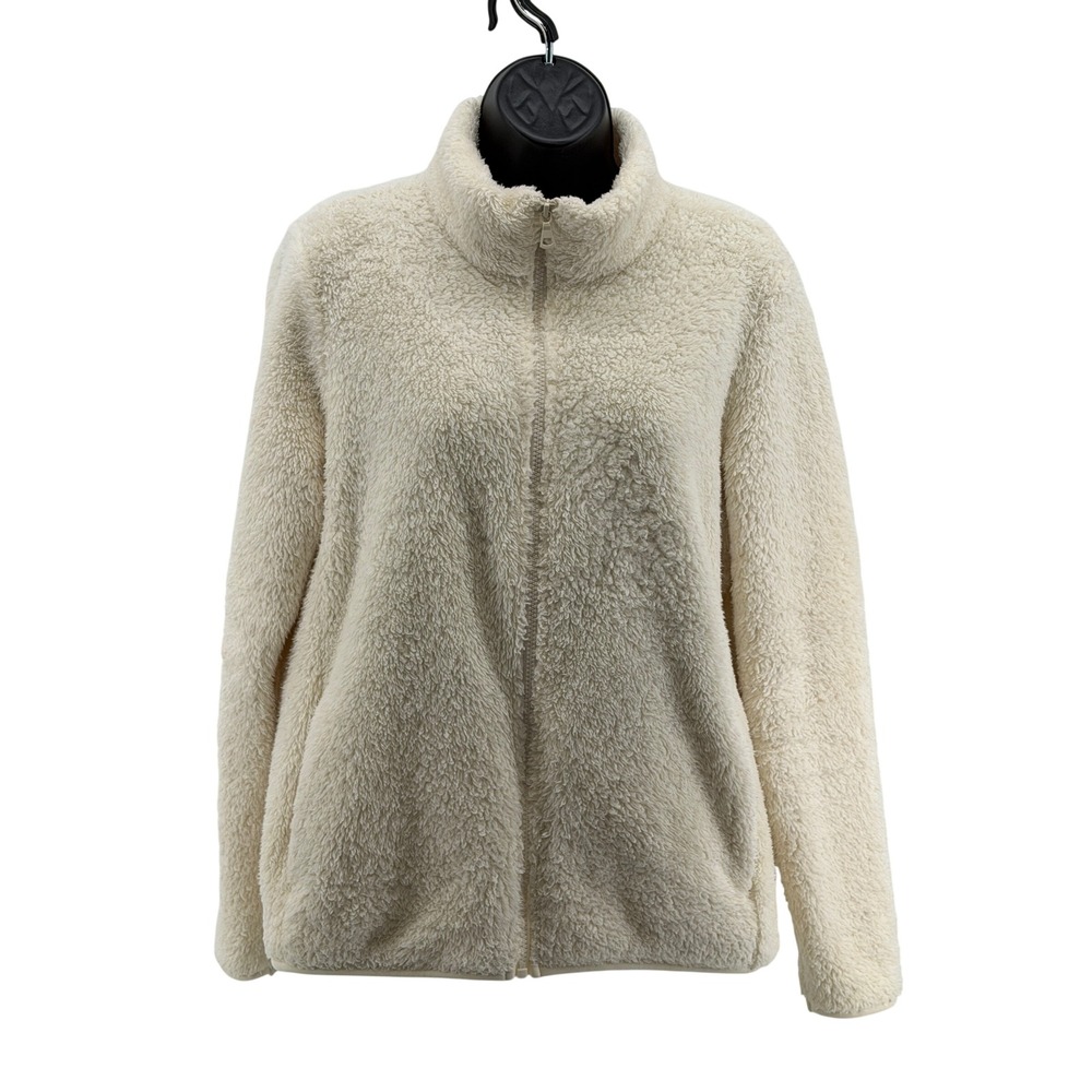 Uniqlo Fleece Jacket Womens M Cream Sherpa Full Zip Warm Cozy